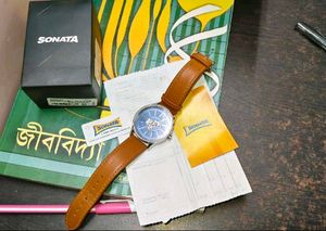 Sonata Watch - Blue Dial with Brown Strap