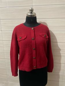 Chic Red Button-Up Cardigan