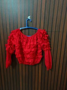 Ruffled Red Long Sleeve Top