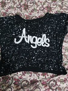 Black "Angels" Graphic Crop Top
