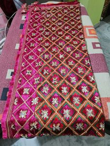 (Amritsari Phulkari) Embroidered Pink Dupatta