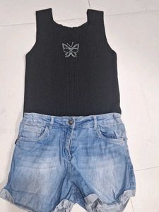 Butterfly Sparkle Tank Top &amp; Denim Shorts Set