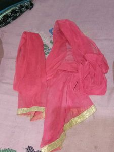 Pink Dupatta with Golden Border