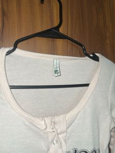 Cream Graphic Long Sleeve Top