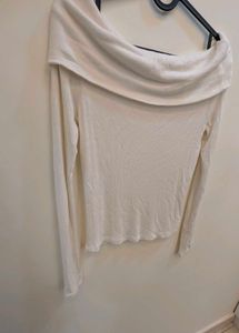 Cream Off-Shoulder Long Sleeve Top
