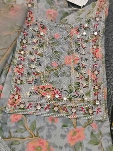 Elegant Grey Floral Kurta Set with Dupatta