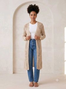 Beige Crochet Long Shrug / Cardigan Only