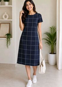 Chic Navy & White Grid Dress