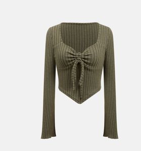 Y2k Ribbed Knit Tie Front Top