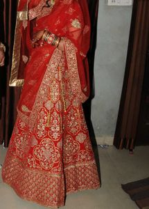 Red &amp; Gold Embroidered Wedding Lehenga