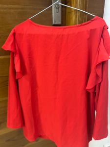 Red Ruffled Long Sleeve Top