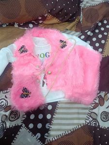 Pink Fur Jacket with Butterfly Detail