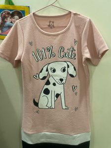 Cute Pink Dog long T-Shirt dress