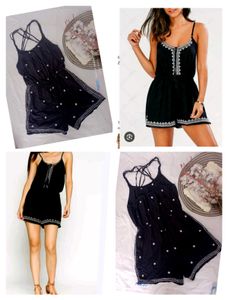 Black Embroidered Romper Jumpsuit