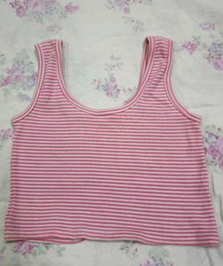 Pink Striped Cropped Tank Top