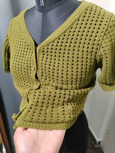 Olive Green Crochet Cardigan