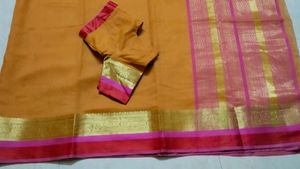 Orange Saree with Pink &amp; Gold Border