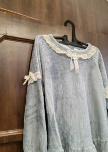 Cozy Blue Sleep Top with Lace Trim