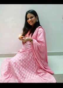 Baby pink anarkali Kurta with dupatta pure cotton