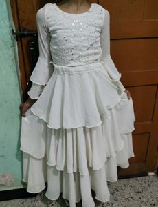 White Tiered Lehenga Choli Set