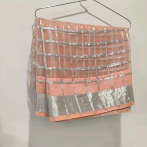 peach colour organza saree with designer blouse