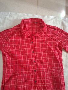 Red Checkered Shirt Dress