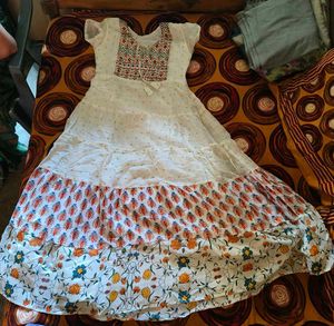 White Anarkali Gown with Floral Print