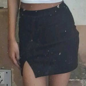 Black Mini Skirt with Slit