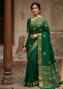 Elegant Green Saree with Gold Border(bilkul new)