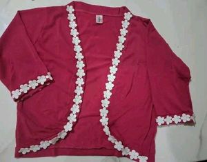 Stylish Pink Shrug with Floral Trim