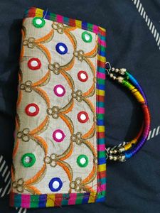 Embroidered Clutch Bag with Mirror Work