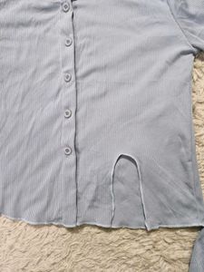 Ribbed Button-Up Long Sleeve Top