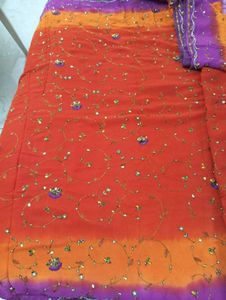 ORANGE CHIFFON SEQUINS SAREE