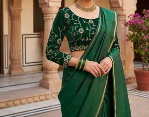 Embroidered Green Velvet Blouse