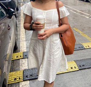 White Off-Shoulder Dress Linen