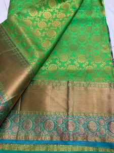 Green &amp; Blue Brocade Silk Saree