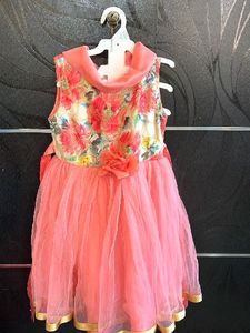Girls Coral Floral Party Dress