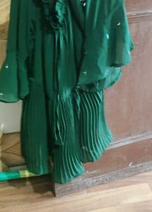 Emerald Green Off-Shoulder Pleated Tunic Top