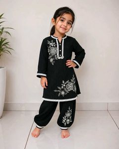 Black Kurta Set with White Embroidery