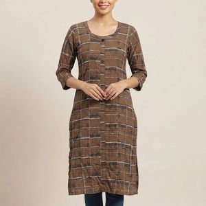 Brown Checkered Kurta