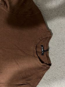 Brown Ribbed Knit T-Shirt