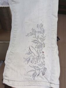 Cotton Jeans With Embroidery 38 Pastel Green