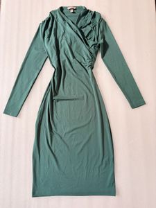 Elegant Green Long Sleeve Midi Dress