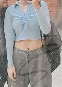 Light Blue Tie-Front Crop Top