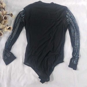 Sparkly Black Long Sleeve Bodysuit