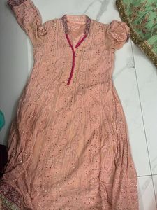 Elegant Peach Chikankari Kurta Set