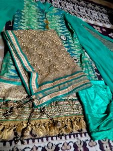 Teal & Gold Pakistani Suit