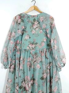 Sea Green Floral Printed Dress(women's)