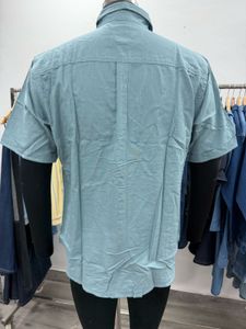 Men's Blue Short Sleeve Embroidered Shirt