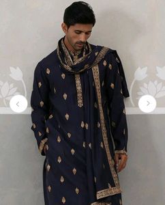Premium Navy Blue Embroidered Kurta+ dupatta